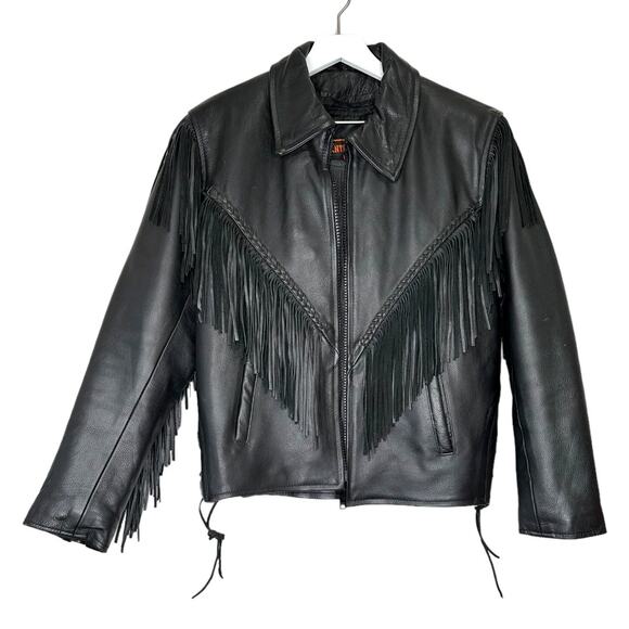 Antelope Creek Black Leather Fringe Motorcycle Jacket Size Medium - Picture 14 of 14
